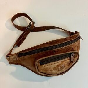 Vintage 80s Light Brown Leather Belt Bag Fannypack